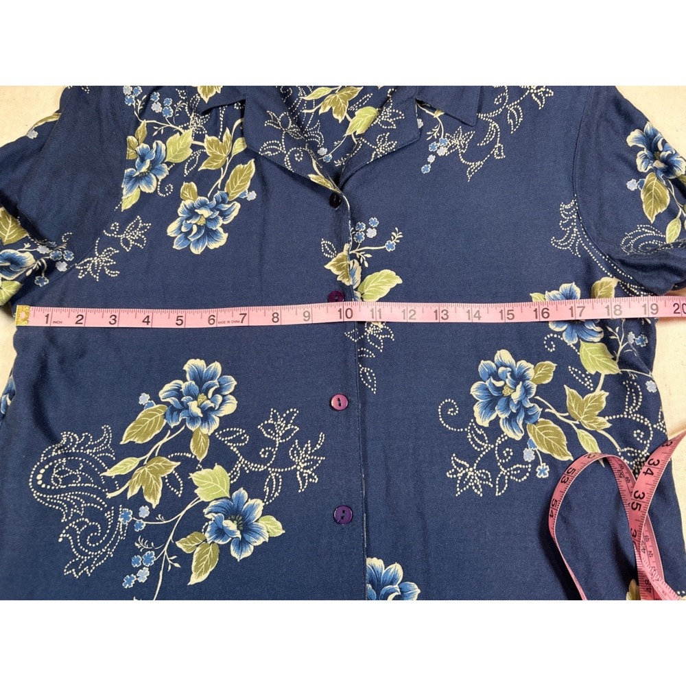 Alfred Dunner Floral Paisley Button Down Blouse Navy Blue Rayon Short Sleeve 12 - Picture 4 of 8